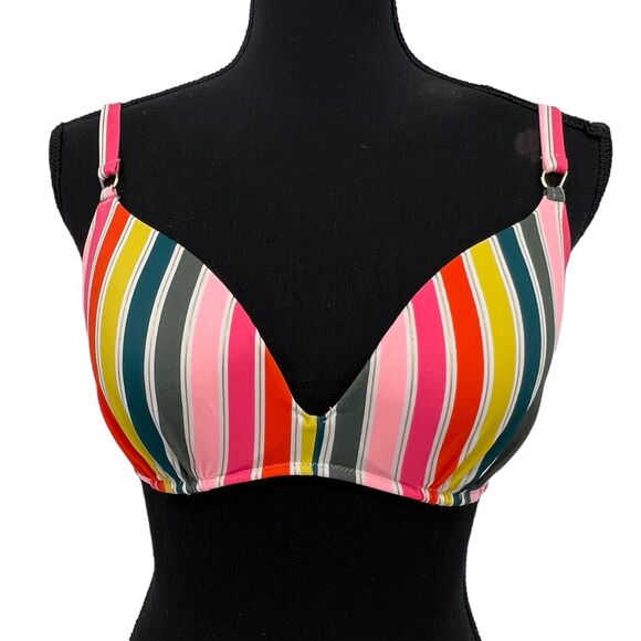 Shade & Shore Multicolor Striped Wire Cup Bikini Top 34C Swimsuit‎ - Picture 1 of 5